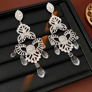Teardrop Dangle Earrings With 925 Sterling Silver Earring Post Alloy Rhinestone Glass Crystal Vintage Palace Style