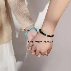 Natural stone couple bracelets with magnetic attraction beads for best friends