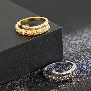 Octopus tentacle titanium steel rings in gold and silver finish with punk style detail