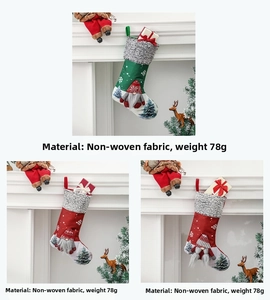 Detail of Christmas gnome stockings with plush trim hanging on a festive mantel