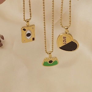 18K gold plated stainless steel necklaces with heart love and green bag pendants