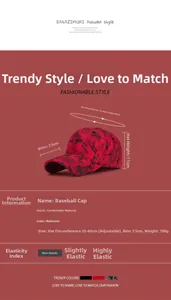 Détails de la casquette de baseball rouge style graffiti avec boucle et spécifications