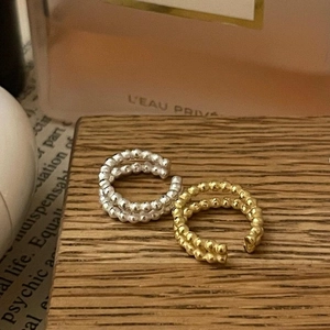 Double Row Beaded Ear Cuff 925 Sterling Silver Minimalist Non Pierced Round Bead Adjustable Jewelry For Women