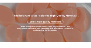 Detailed macro view of realistic PVC ham slices for DIY miniature kitchen toy sets