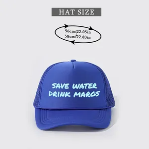 Size chart showing 56-58cm head circumference for the Save Water mesh trucker hat