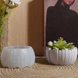 DIY silicone mold for geometric textured flower pots with finished succulent pot display