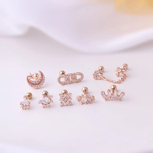 8er-Set Roségold-Ohrstecker aus Edelstahl mit Zirkonia-Steinen für den Knorpelbereich