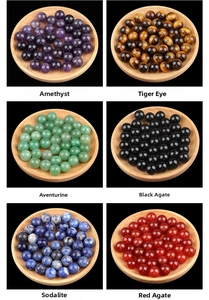 Selection of 12mm half-drilled gemstone beads including Amethyst and Tiger Eye for DIY jewelry