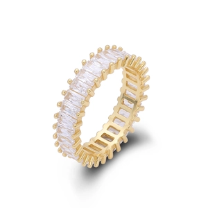 Detailed view of the gold-plated S925 silver ring featuring channel-set rectangular zircons