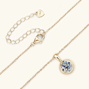 Luxurious S925 sterling silver gold necklace with a round moissanite solitaire pendant