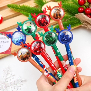 Christmas Reindeer Antler Gel Pen Plastic Transparent Ball Quicksand Sequin Writing Stationery For Students