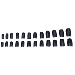 24pcs short square press-on nails in black with luxury silver glitter edge accents