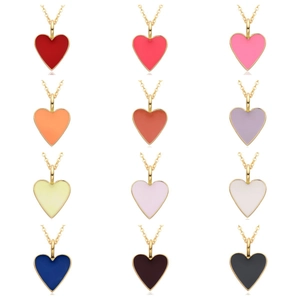 Heart Pendant Necklace Copper With 14K Gold Plating Colorful Enamel Ins Style Fashion Minimalist Jewelry For Women