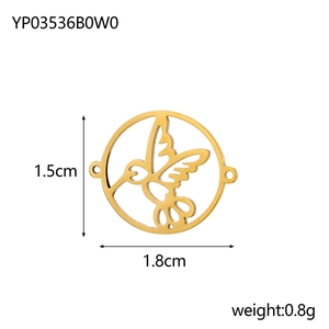 Gold hummingbird pendant for DIY jewelry making, 1.5x1.8cm round metal animal charm