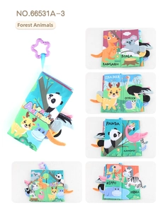 Detailed views of washable animal tail cloth book with kangaroo and panda illustrations