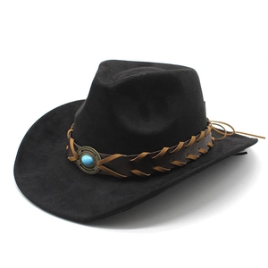 Classic black wool felt western cowboy hat with turquoise bead and leather band