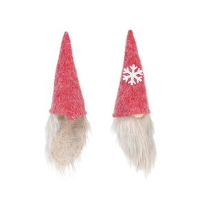 Set of 2 plush Christmas gnome wine bottle covers with snowflakes and faux fur beards
