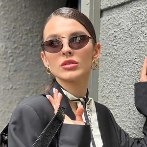 Fashionable narrow metal cat-eye sunglasses for men and women in high-end trendy street style
