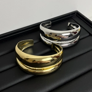 Minimalist Irregular Double Layer Alloy Bangle Bracelet Women Geometric Metallic Gloss Open Cuff Fashion Jewelry