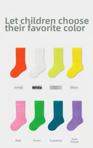 Detailed grid of ribbed cotton children socks in eight vibrant colors for daily wear