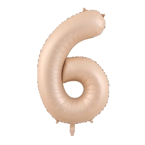 Detailed view of number 6 champagne cream foil balloon with professional metallic finish