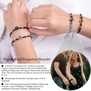 Detail of adjustable woven photo projection bracelet showing the custom image viewing lens