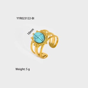 Detail view of gold stainless steel ring with 10mm oval blue lapis stone and 5g weight
