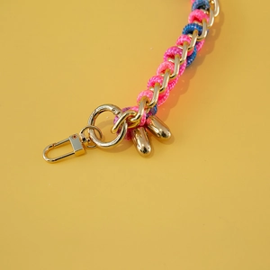 Pink and blue woven gold chain bag strap 40cm with snap hook for DIY handbags