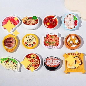 Collection of realistic resin 3D food magnets including pizza and noodle designs