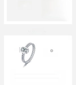 Detail of s925 silver twist rope ring with 4.8mm oval zircon showing product dimensions