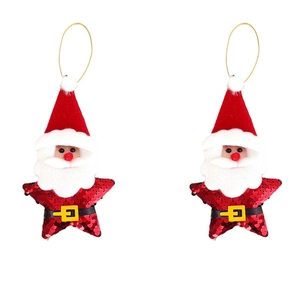 Hanging Santa Claus star ornament with red sequins and white plush beard detail