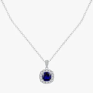 Collana In Argento Sterling 925 Per Donna Con Pendente In Zirconia Cubica Blu Quadrata Gioielli Di Lusso Vintage
