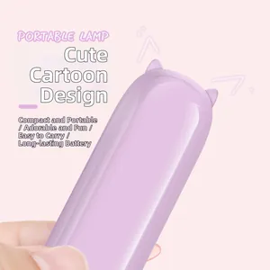 Macro view of portable purple cartoon nail lamp with cute cat ears and handheld design