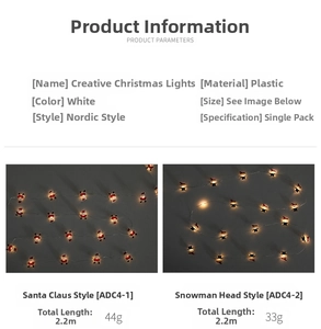 Close-up of Creative Christmas LED string lights featuring Santa Claus and Snowman designs