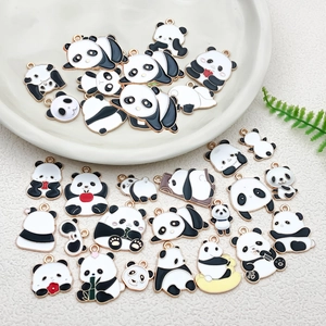 Detailed collection of assorted panda enamel pendants for DIY jewelry and crafts