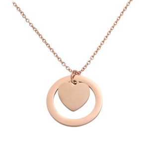 Collier minimaliste en acier inoxydable or rose avec pendentif cercle et cœur