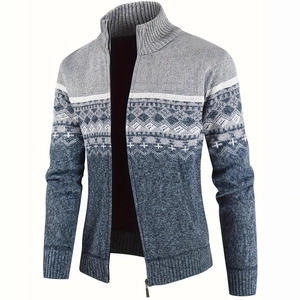 Gilet en maille pour homme avec col montant zippé et motif géométrique en dégradé bleu
