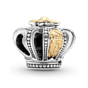 Crown-shaped two-tone silver and gold pendant charm for DIY bracelets and necklaces