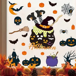 Halloween Wall Stickers Pumpkin Bat Witch PVC Removable Window Decals Home Decor Festive Party Holiday Background Ornament