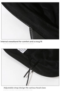 Detail of newsboy cap interior showing black leather edge and adjustable sweatband strap