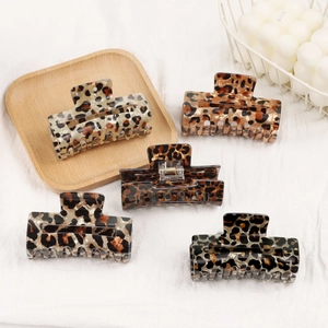 Lot de pinces à cheveux rectangulaires motif léopard et écaille de tortue pour femme