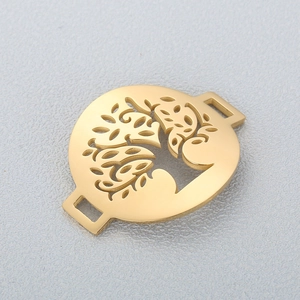 Golden tree of life hollow charm connector for hip-hop style jewelry making