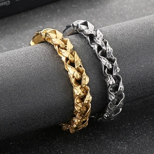 Dettagli di bracciali da uomo in acciaio inossidabile con trama martellata in oro e argento