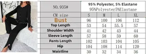 Size chart for black lettuce trim loungewear set with detailed material and dimensions