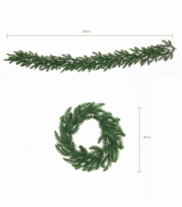 Detailed set of 180cm Christmas garland and 40cm wreath with artificial pine needles