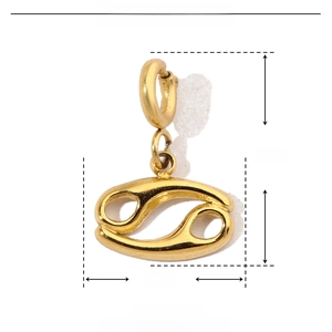 Macro view of gold stainless steel Cancer zodiac pendant with 14mm size parameters