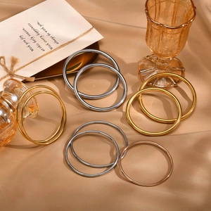 Minimalist stainless steel bangle bracelets set in gold, silver, and rose gold finish