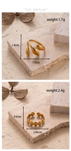 Detail view of gold titanium steel rings with dimensions and weight measurements