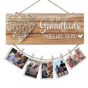Grandkids Make Life Grand Fotowand aus Holz mit Klammern und Herz-Fadenkunst für die Deko