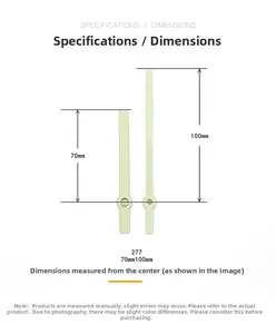 Size chart for model 277 luminous clock hands showing 70mm hour and 100mm minute lengths